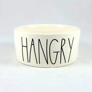 Rae Dunn Artisan Collection White Ceramic Dog Bowl Black Large Letters HANGRY